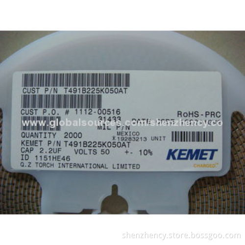 KEMET SMD Tantalum Capacitor, T491B225K050AT, 2.2UF 50V 10% 1411, B Case
